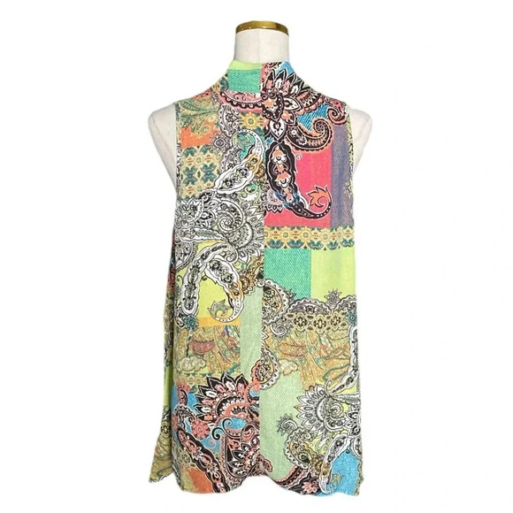 SPENSE | Women’s Boho Colorful Sharkbite Hem Paisley Print Patchwork Size M - Picture 5 of 8